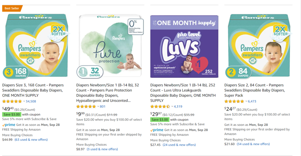 P&G’s diapers are ranked high on Amazon