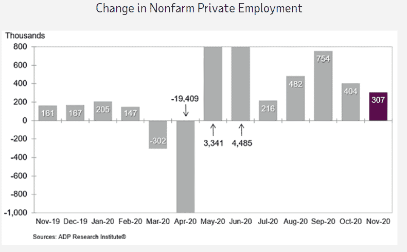U.S. private-sector employment rose 307,000 in November