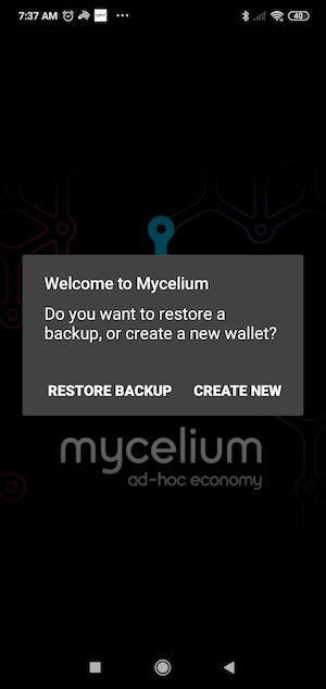 Download the Mycelium Wallet app from iTunes (iOS) or Google Play store and install.