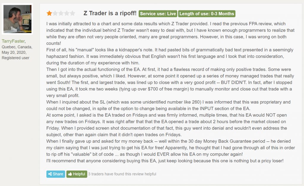 Z Trader FX EA customer reviews