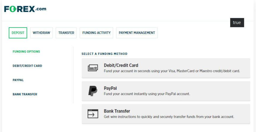 Forex.com Payment Methods