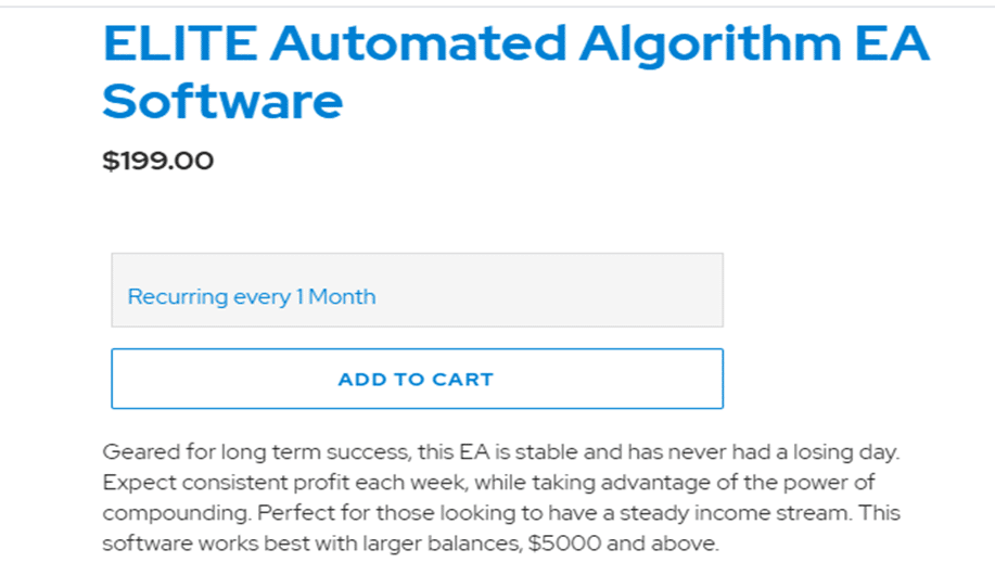 ELITE Automated Algorithm EA. The cost of this EA is $199.