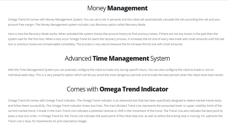 Omega Trend EA Features