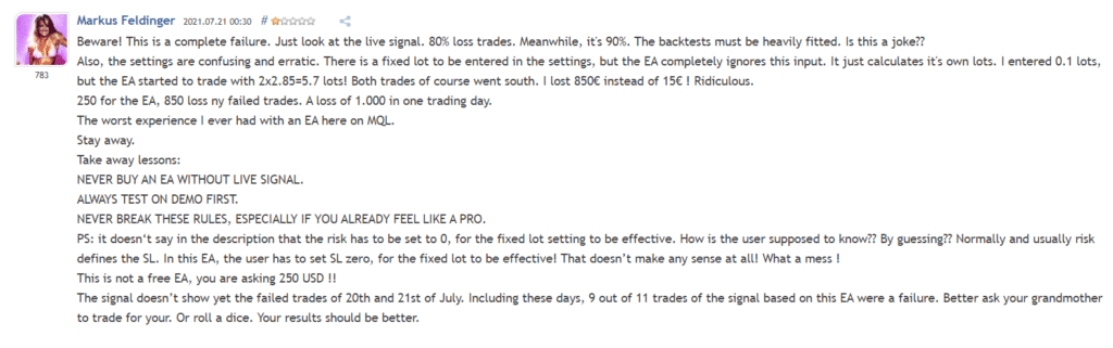User review for Top Scalper on MQL5.