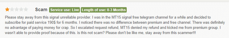 User stating that M15 Signals is an unreliable service.