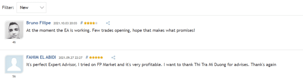 User review for Monsta Gold on the MQL5 website.