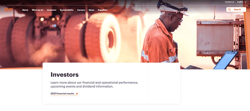 The corporate page of the official BHP Group site