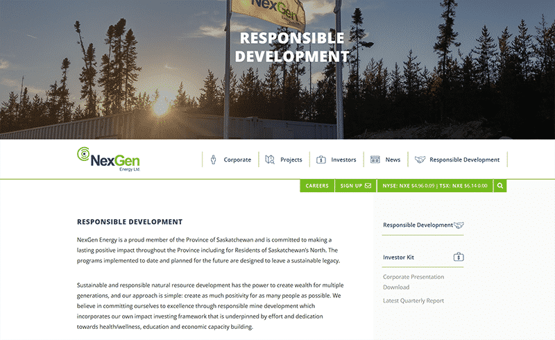 The Responsible Development section of the official NexGen Energy site describing the company’s projects