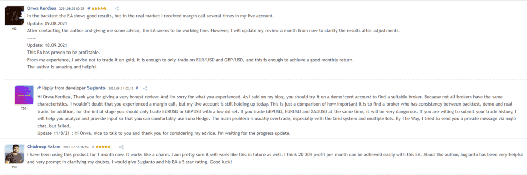 User reviews for Euro Hedge on MQL5.