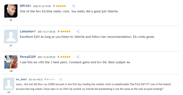 User reviews on MQL5.