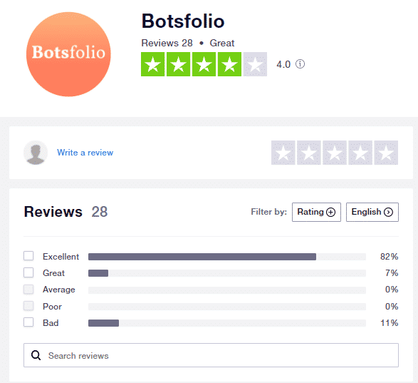Botsfolio’s profile on Trustpilot.