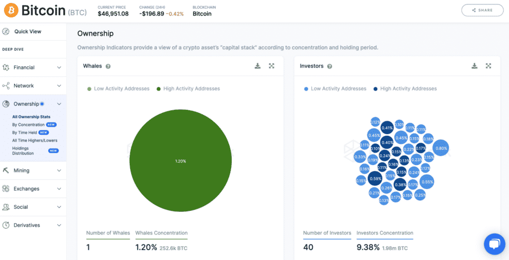 Overview of IntoTheBlock’s Whales indicator for Bitcoin