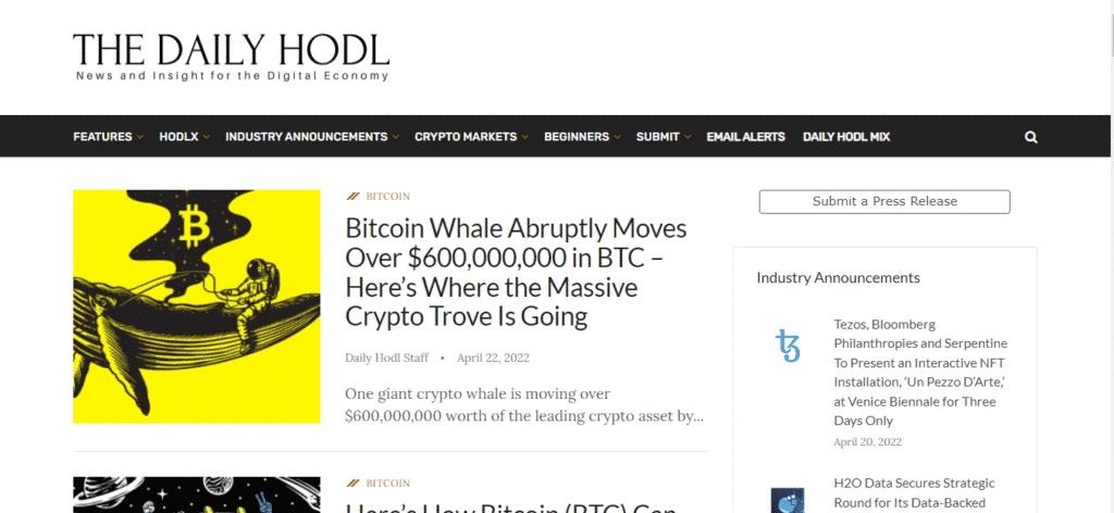 The Daily Hodl’s landing page.