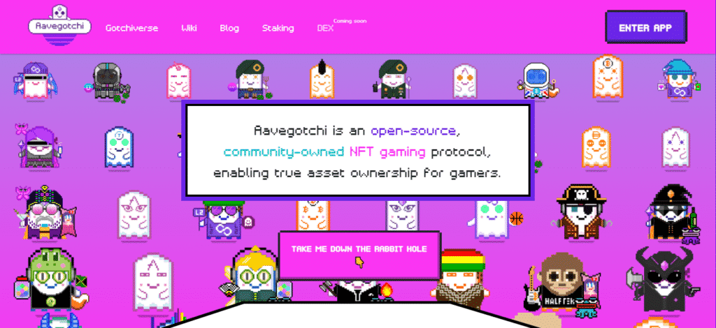The Aavegotchi landing page.