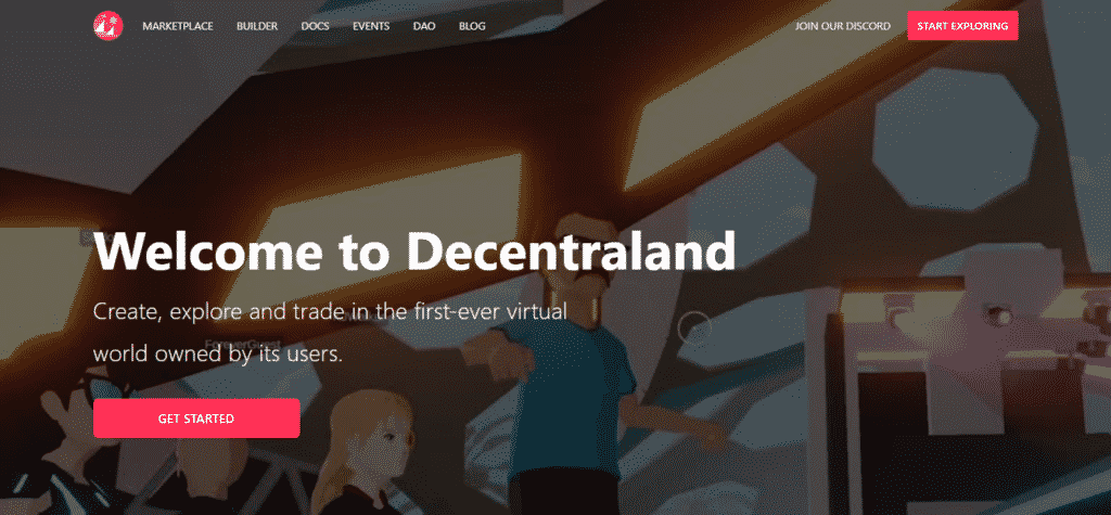 The Decentraland welcome page.