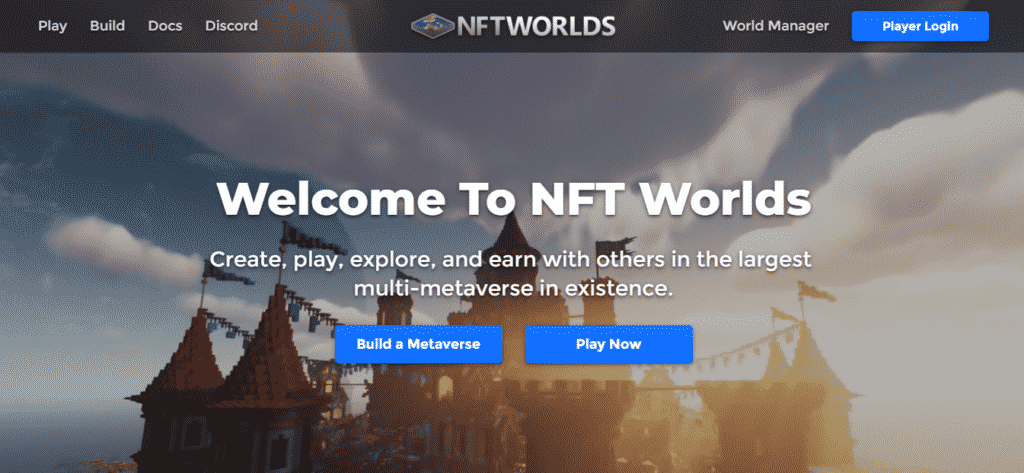 The NFT Worlds welcome page.