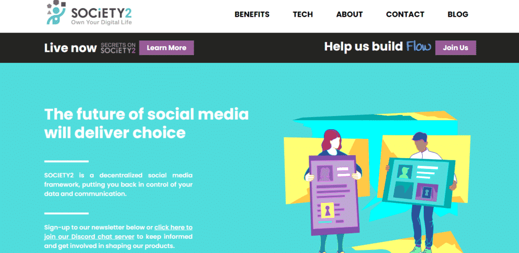 The Society2 landing page.