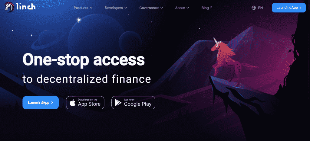 The 1Inch landing page.