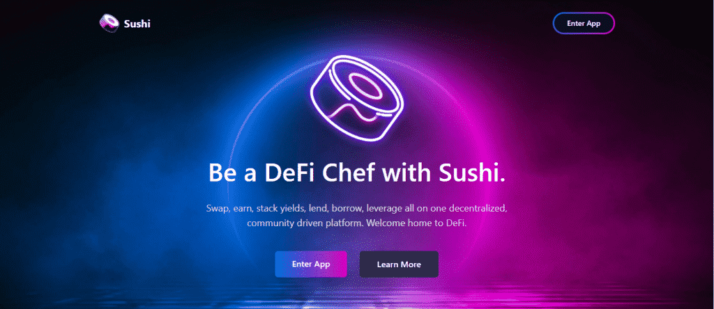 The SushiSwap start page.