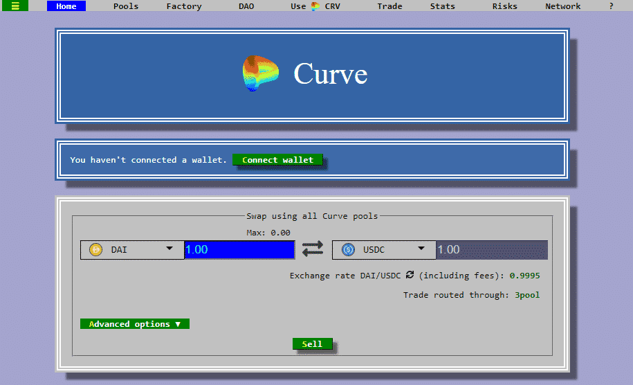 The Curve welcome page.