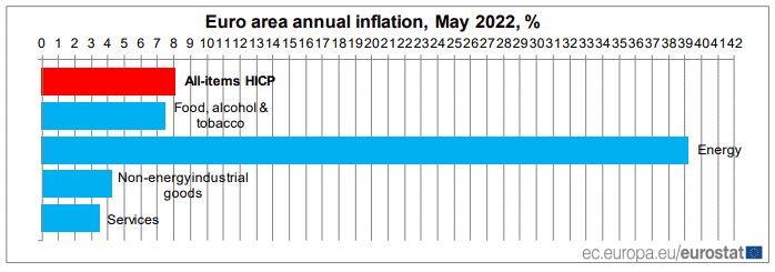 The Euro area annual inflation rate, May 2022