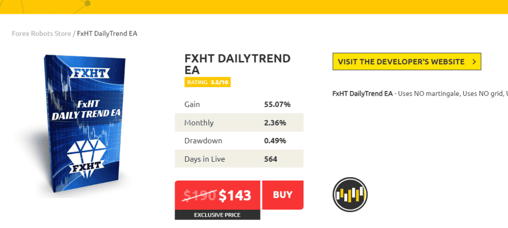 Screenshot with FxHT promotional price offer on the vendor’s website.
